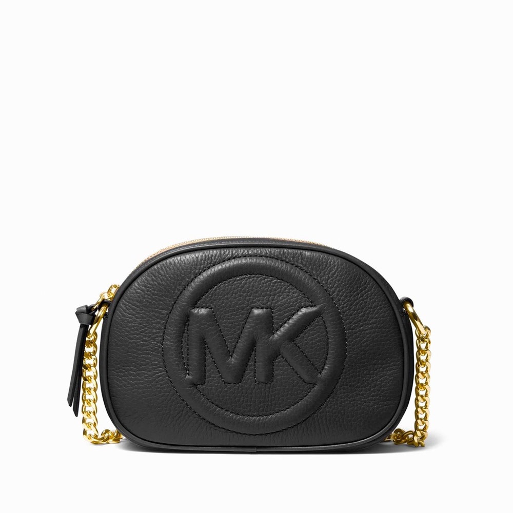 MICHAEL Michael Kors 
BRYNN BLACK LEATHER SMALL OVAL CROSSBODY PURSE